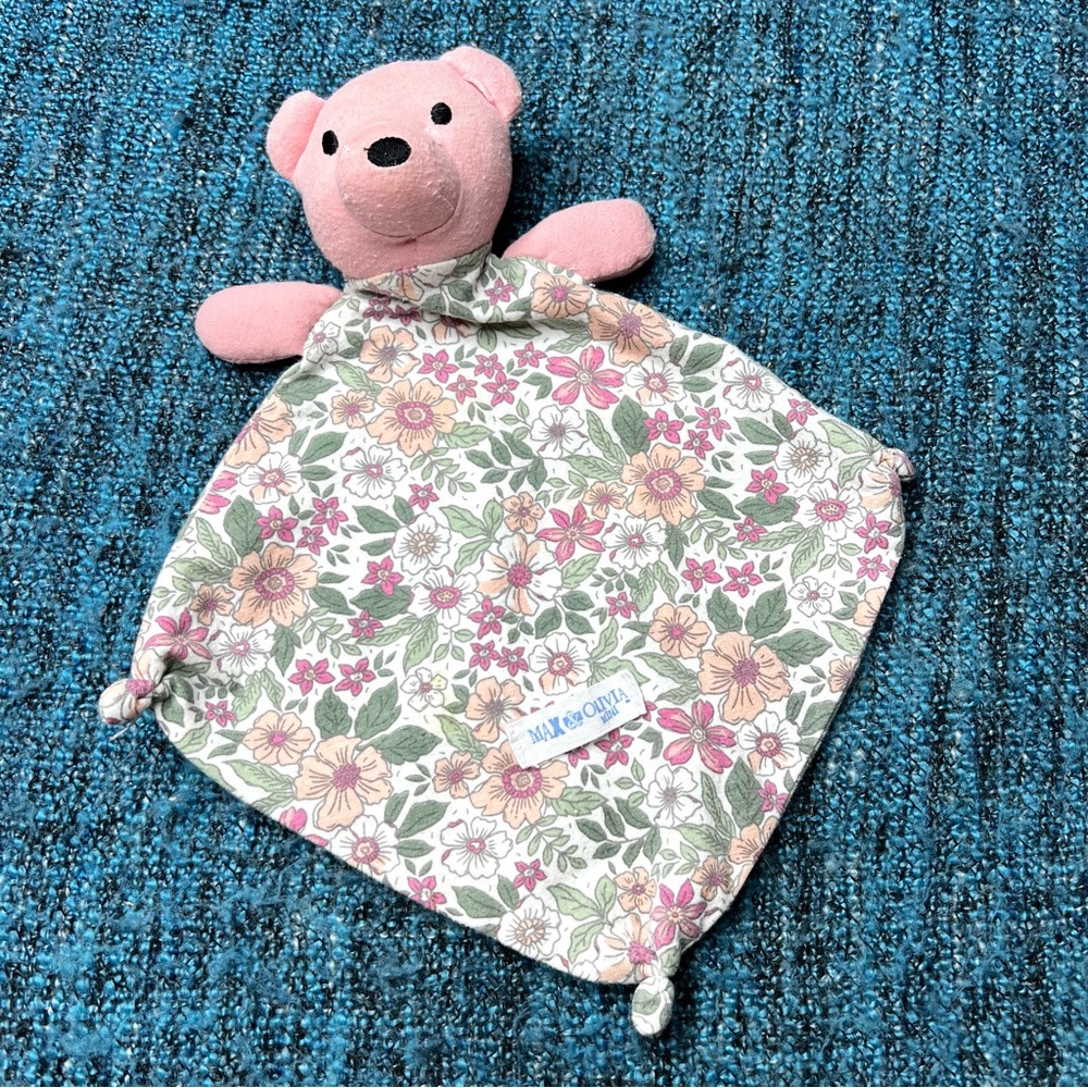 Max & Olivia Mini Teddy Bear Floral Security Blanket in Pink and Green 9" x 11"
